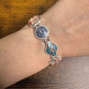 Napier Silver and Multicolour Enamel Floral Panel Bracelet with Toggle